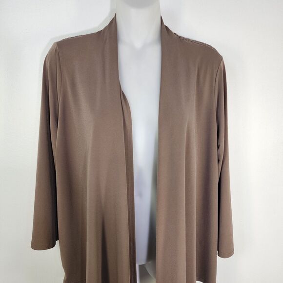 Chicos Easywear Cardigan Size 0 Small Brown Open Front Draped Lace Semi Sheer - Picture 4 of 11